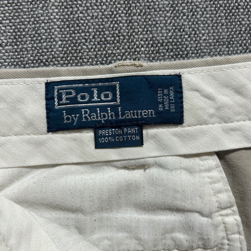 VTG Y2K Polo Ralph Lauren Preston Pant Mens 34/32 Khaki Tan Cotton Straight - Picture 2 of 9